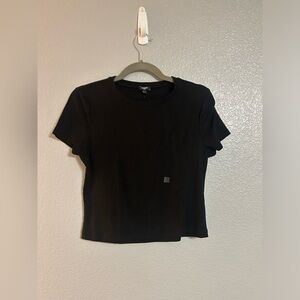 Women express black Fitted Ribbed Crew Neck Baby Tee shirt size large